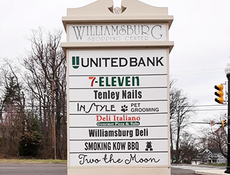 Williamsburg Shopping Center directory sign
